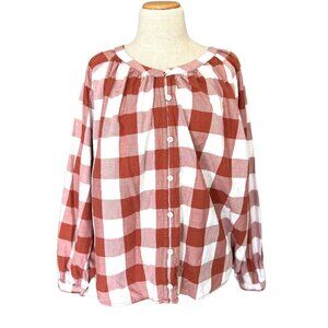 Duluth‎ Women Size L Printmaker Lightweight Shirt Button Up Orange White Check